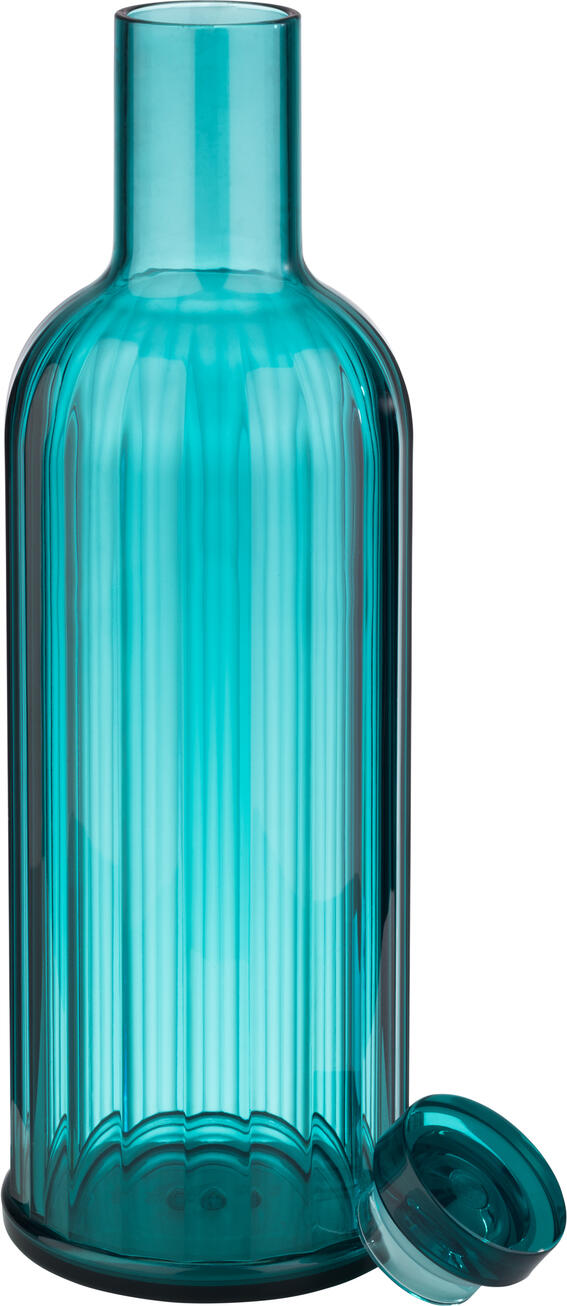 APS Bottle Stripes Carafe 1000ml, Blue, Break-Resistant Methylstyrene and Silicone Water Bottle with Ribbed Design, 28.5cm Height