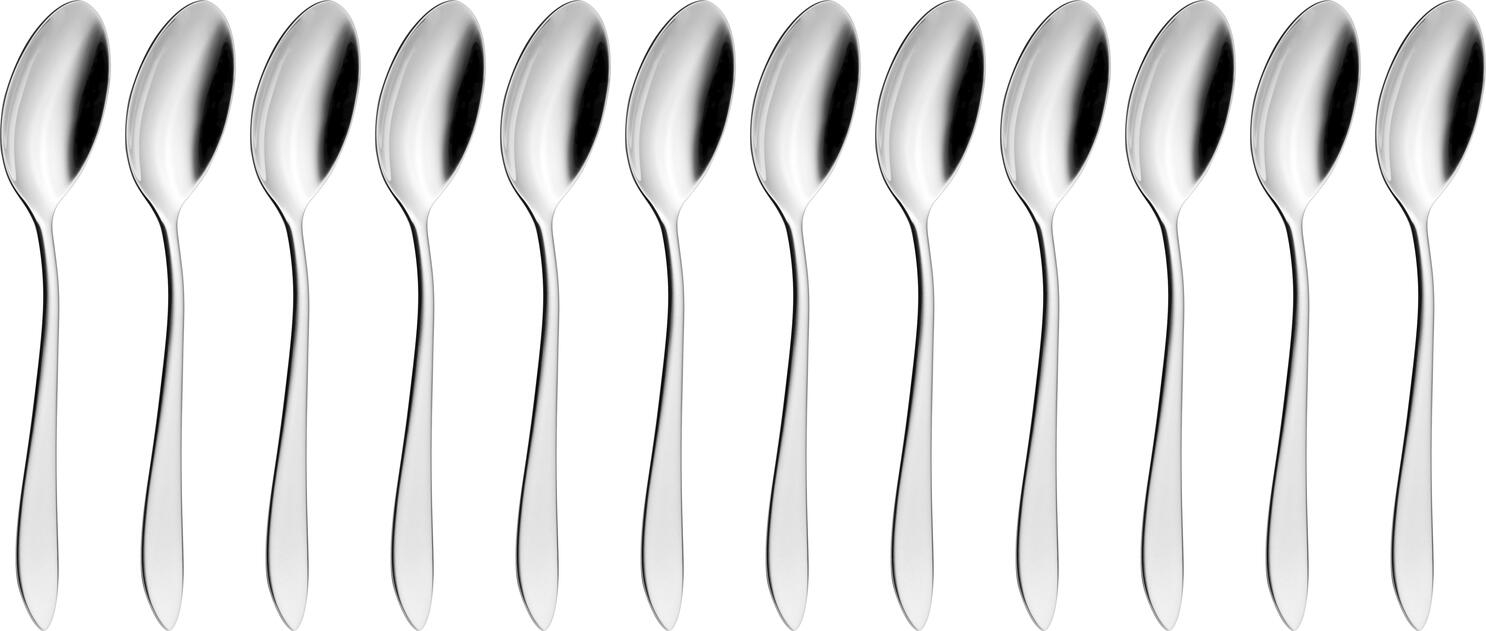 VEGA Salerno matt Coffee Spoon Set of 12, 18/10 Chrome-Nickel Stainless Steel, Matt Handle, Silver, 13.3 cm