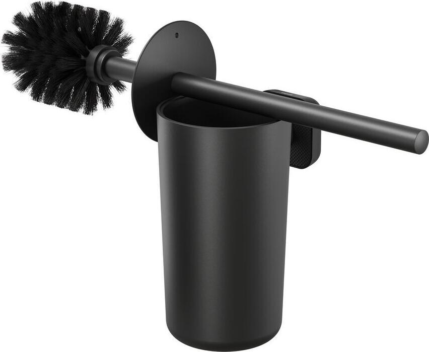 Perie toaletă cu suport TIGER Carv, ABS negru și Zamac, înălțime 39.1 cm, placare crom, zinc die cast, montare pe perete cu mecanism glisant