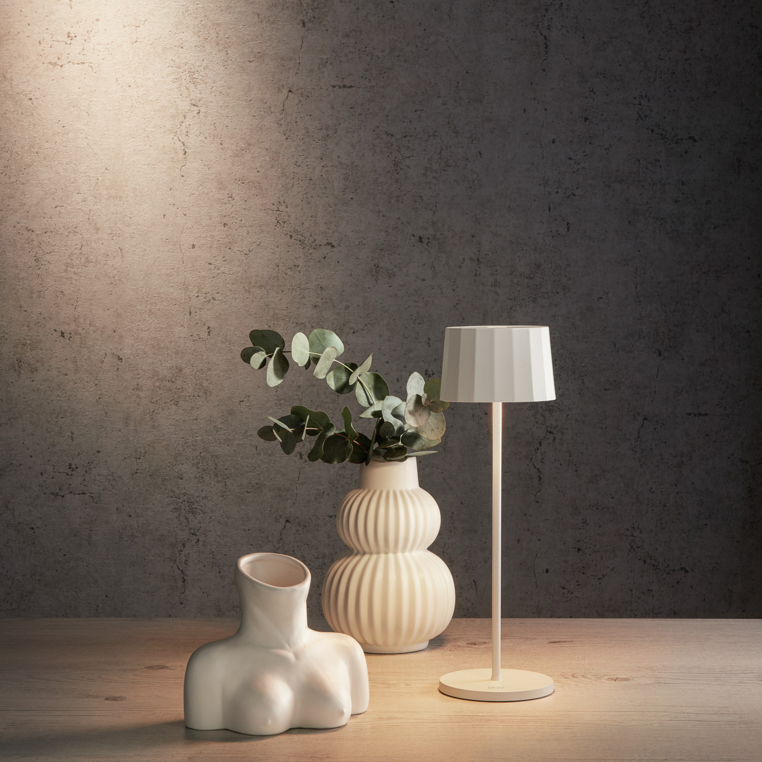 Vega Vase Lilia Modern White Ceramic Round Vase with Grooved Structure, Waterproof, 14.1x20.1 cm