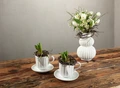 Vega Vase Lilia Modern White Ceramic Round Vase with Grooved Structure, Waterproof, 14.1x20.1 cm