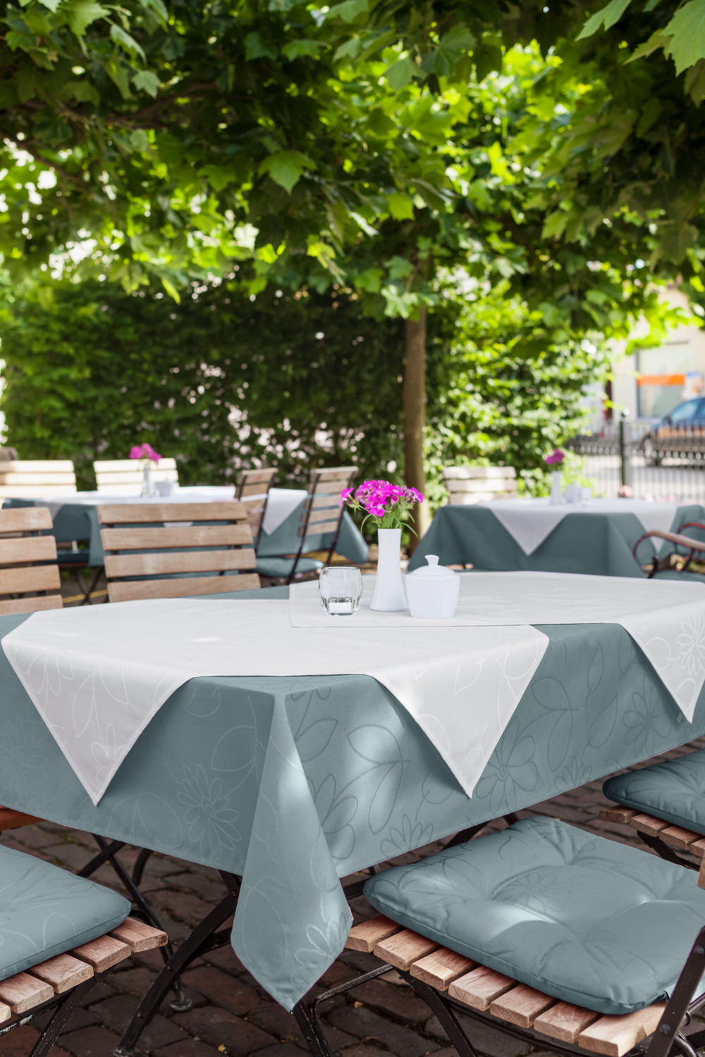 LUSINI Solutions GmbH Floralie Square Tablecloth 80x80 cm Smoky Blue, Jacquard Floral Design, Dirt-Repellent and Wipeable, OEKO-TEX Standard 100