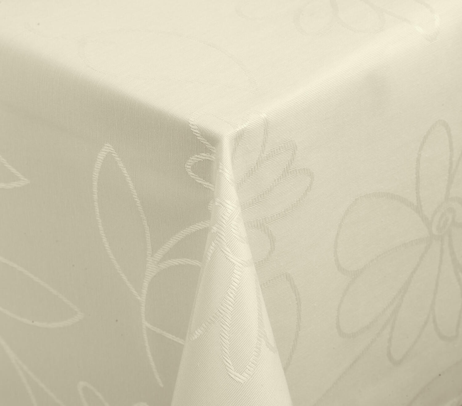ERWIN M. LUSINI Solutions GmbH Tablecloth Floralie angular Tischdecke Floralie eckig Tablecloth Floralie angular; 80x80 cm (WxL); champagne beige; square Tischdecke Floralie eckig; 80x80 cm (BxL); sekt; quadratisch 55% polyester, 45% cotton. Weight approx. 190 g/m². Wipeable tablecloth with jacquard floral design. Dirt-repellent acrylic surface finish on the back of the fabric. Suitable for protected outdoor areas. Particularly easy to clean, durable and hard-wearing. Iron at a low temperature to maintain the surface seal. 55 % Polyester, 45 % Baumwolle. Gewicht ca. 190 g/m². Abwischbare Tischdecke mit Jacquard-Blumendessin. Schmutzabweisende Acrylat-Oberflächenversiegelung auf der Geweberückseite. Für den geschützten Außenbereich geeignet. Besonders pflegeleicht, langlebig und strapazierfähig. Zur Pflege der Oberflächenversiegelung bei niedriger Temperatur bügeln.