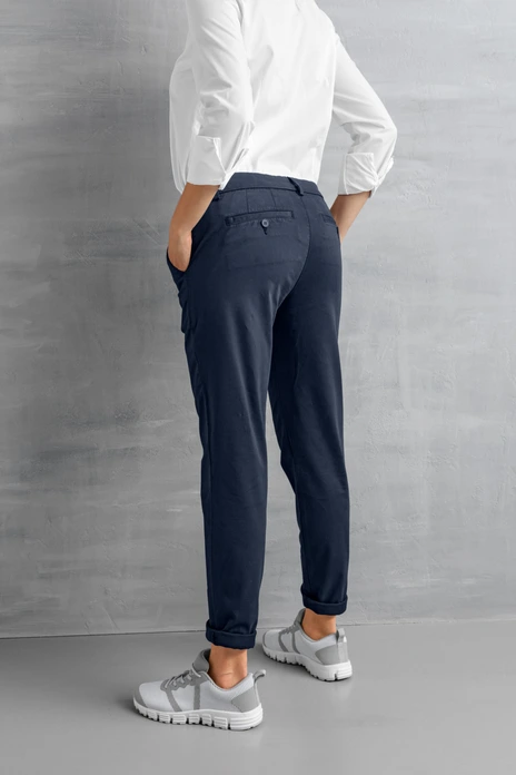 Jobeline Women's Chino Work Trousers 36.0390625, Regular Fit, Narrow Straight Leg, 97% Cotton 3% Spandex, Navy, for Nursing and Hotel Service