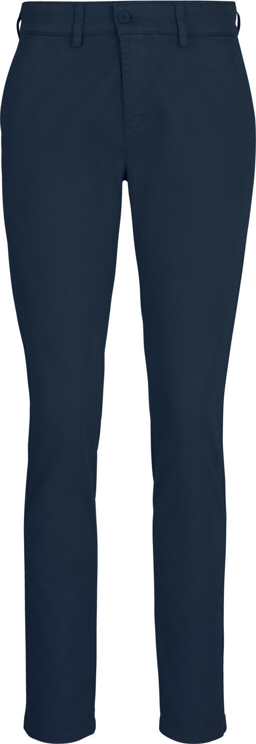 JOBELINE LUSINI Solutions GmbH Women's trousers Chino Damen Hose Chino Women's trousers Chino; Size 40; navy Damen Hose Chino; Kleidergröße 40; navy 97 % cotton, 3 % spandex. 30 °C gentle wash. Casual women's trousers in chino style made of elastic, soft material. In the back with buttoned welt pockets, on the side with slide-in pockets and on the right with integrated pen pocket. At the waistband are belt loops, the elastic band inside prevents the blouse from slipping out. Comfortable cut with narrow, straight leg. Inside leg length: 78 cm for size 36. 97 % Baumwolle, 3 % Elasthan. 30°-Schonwäsche. Lässige Damenhose im Chino-Stil aus elastischem, weichem Material. Mit seitlichen Einschubtaschen inklusive rechts integrierter Stifttasche. Zwei geknöpfte Paspeltaschen am Gesäß. Am Bund befinden sich Gürtelschlaufen. Das innenliegende Gummiband verhindert das Herausrutschen der Bluse. Bequemer Schnitt mit schmalem, geradem Bein. Innenbeinlänge: 78 cm in Gr 36