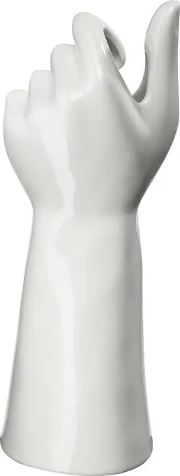 Vaza LUSINI Shania, Vaza din Porcelana in Forma de Mana, Impermeabila, Alb, 10x8.3x26.8 cm