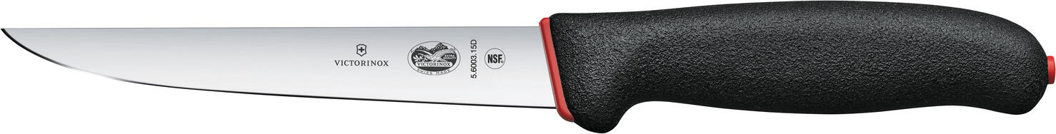 Victorinox Victorinox AG Boning knife Fibrox Dual Grip straight Ausbeinmesser Fibrox Dual Grip gerade Boning knife Fibrox Dual Grip straight; Blade length 15 cm, 30.5 cm (L); silver/black/red Ausbeinmesser Fibrox Dual Grip gerade; Klingenlänge 15 cm, 30.5 cm (L); silber/schwarz/rot First-class handle functionality Ergonomically designed, non-slip two-component handles on every knife Swiss-made professional knives, masterfully crafted with stainless steel blades for high durability Special water and grease repellent handle for maximum durability We present the essentials for professional meat processing. With our masterfully crafted Dual Grip knife collection, every cut is made with absolute precision. These knives with ergonomically designed two-component handles support the hand and wrist. Thanks to innovative Dual Grip technology, the knives are extremely stable and efficient. They ensure effortless work - even on particularly strenuous days. These robust and efficient knives are comfortable to hold, even when performing power-intensive tasks, and are impressive down to the last detail. Handle material: polypropylene, thermoplastic elastomers. Fibrox Dual Grip consists of a core made of polypropylene (PP) and a sheath made of thermoplastic elastomers (TPE). PP offers good strength, rigidity and hardness. It can be sterilized and can withstand temperatures of up to 100°C. TPE are very robust and have good impact strength, even at low temperatures. temperatures. Erstklassige Grifffunktionalität Ergonomisch designte, rutschfeste Zwei-Komponenten-Griffe bei jedem Messer In der Schweiz hergestellte Berufsmesser, meisterhaft gefertigt mit rostfreien Stahlklingen für hohe Widerstandsfähigkeit Spezieller wasser- und fettabweisender Griff für maximale Langlebigkeit Wir präsentieren die Essentials für die professionelle Fleischverarbeitung. Mit unserer meisterhaft gefertigten Dual Grip Messerkollektion gelingt jeder Schnitt absolut präzise. Diese Messer mit ergonomisch designten Zwei-Komponenten-Griffen unterstützen Hand und Handgelenk. Dank innovativer Dual-Grip-Technologie sind die Messer äußerst stabil und effizient. Sie sorgen für müheloses Arbeiten – selbst an besonders anstrengenden Tagen. Diese robusten und effizienten Messer liegen auch bei kraftintensiven Aufgaben angenehm in der Hand und überzeugen bis ins Detail. Material Griff: Polypropylen, Thermoplastische Elastomere. Fibrox Dual Grip besteht aus einem Kern aus Polypropylen (PP) und einer Hülle aus thermoplastischen Elastomeren (TPE). PP bietet gute Festigkeit, Steifigkeit und Härte. Es kann sterilisiert werden und hält Temperaturen von bis zu 100 °C stand. TPE sind sehr robust und haben eine gute Kerbschlagfestigkeit, auch bei niedrigen Temperaturen.
