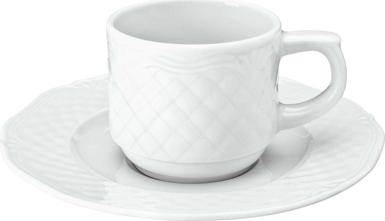 Farfurii pentru espresso VEGA Zürich, Porțelan Alb, Rotunde Diametru 13.5 cm, Design cu Relief Elegant Clasic, Sigure la Mașina de Spălat Vase și Cuptor cu Microunde, Set de 6 piese