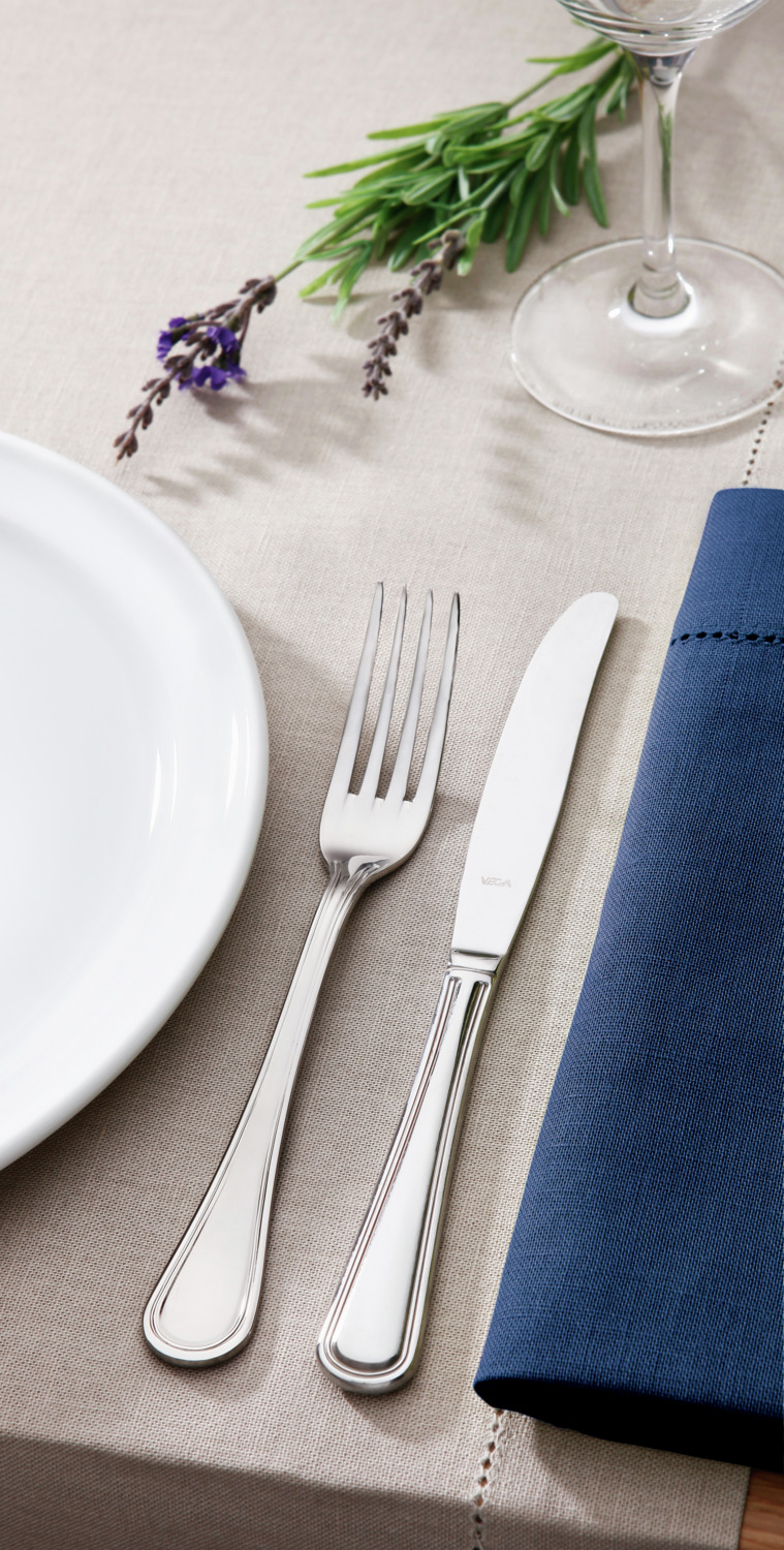 VEGA San Remo Table Fork Set of 12, 18/10 Chrome-Nickel Stainless Steel, Mirror Polished, 20 cm, Silver