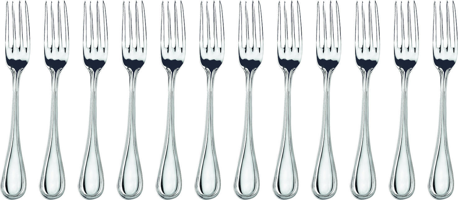 VEGA San Remo Table Fork Set of 12, 18/10 Chrome-Nickel Stainless Steel, Mirror Polished, 20 cm, Silver