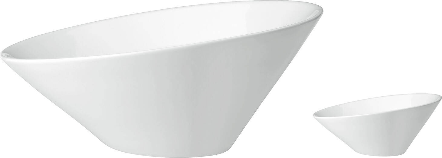 VEGA Aleria Porcelain Bowl Set of 2, White Round Bowls with Beveled Edge, 1500 ml, 28x13 cm, Dishwasher and Microwave Safe
