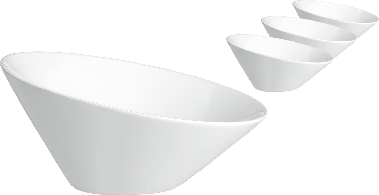 Set Boluri din Porțelan VEGA Aleria, Boluri Rotunde Albe cu Margine Bevelată, Înălțime 8.5 cm, Sigure pentru Mașina de Spălat Vase și Cuptorul cu Micunde