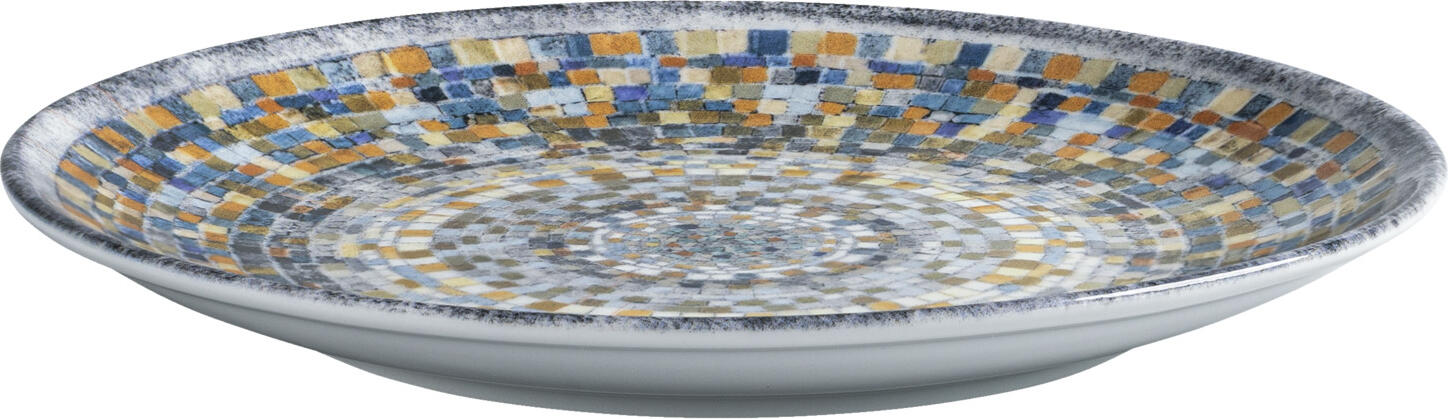 VEGA Terra Mosaic Porcelain Flat Plates, 24.5 cm Round, Multicoloured Mediterranean Design, Dishwasher and Microwave Safe, Set of 6