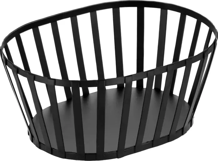 VEGA Liro Oval Bread and Fruit Basket, Powder-Coated Steel, Black, 23x16.5x10 cm, Stackable Food-Safe Table Accessory