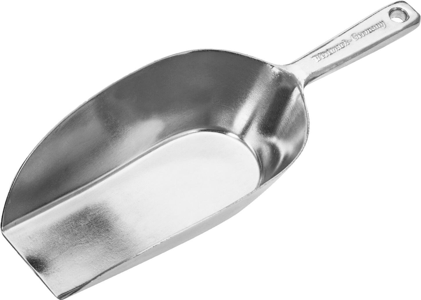 Westmark Westmark GmbH Universal shovel Hygia Universalschaufel Hygia Universal shovel Hygia; 0.037 l, 13x4.8x3.8 cm (LxWxH); silver Universalschaufel Hygia; 0.037 l, 13x4.8x3.8 cm (LxBxH); silber Handy shovel made of sturdy aluminum. With practical hanging hole in the handle. Deep and large-bellied bucket blade with raised edge makes weighing and filling particularly easy. Manufactured in one piece using the die-casting process and therefore particularly stable. Suitable as a baking, weighing or filling scoop for dry, granular or chunky foods such as flour, sugar, spices, candy, coffee, tea, rice and other dry bulk foods. Cleaning by hand. Handliche Schaufel aus stabilem Aluminium. Mit praktischem Aufhängeloch im Griff. Tiefes und großbauchiges Schaufelblatt mit hochgezogenem Rand macht das Abwiegen und Abfüllen besonders einfach. Im Druckgussverfahren in einem Stück gefertigt und daher besonders stabil. Geeignet als Back-, Abwiege- oder Abfüllschaufel für trockene, körnige oder stückige Lebensmittel wie Mehl, Zucker, Gewürze, Süßigkeiten, Kaffee, Tee, Reis und anderes trockenes Schüttgut. Reinigung per Hand.