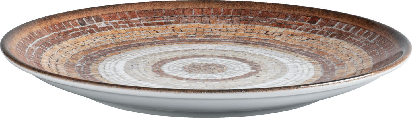 VEGA Terra Mosaic Porcelain Flat Plates, 24.5 cm Round, Mediterranean Design, Dishwasher and Microwave Safe, Set of 6