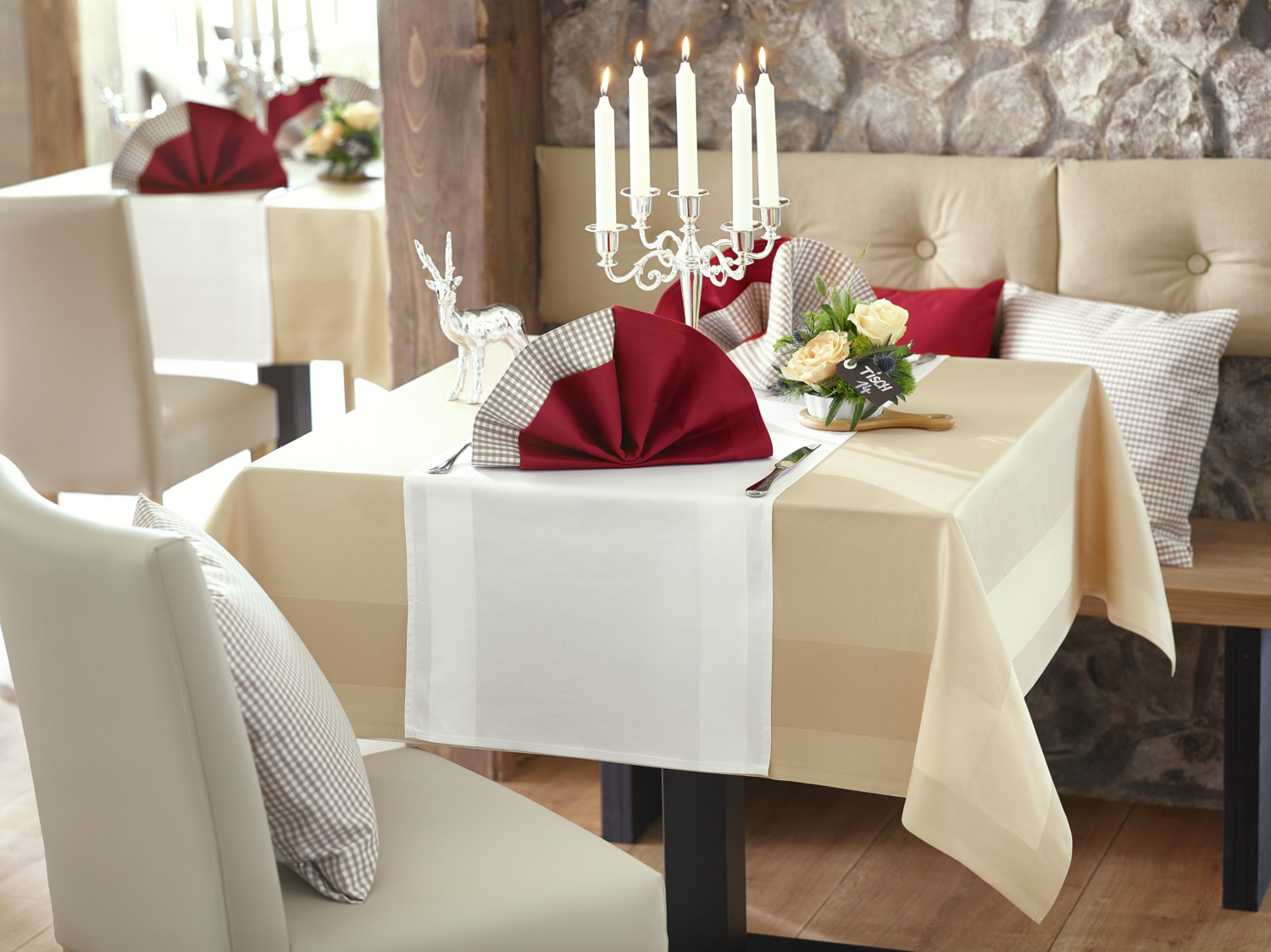 LUSINI Solutions GmbH Napkin Ambiente Set of 6, 100% Cotton Damask Cloth Napkins, 50x50 cm, Champagne Beige, OEKO-TEX Standard 100, Mercerized