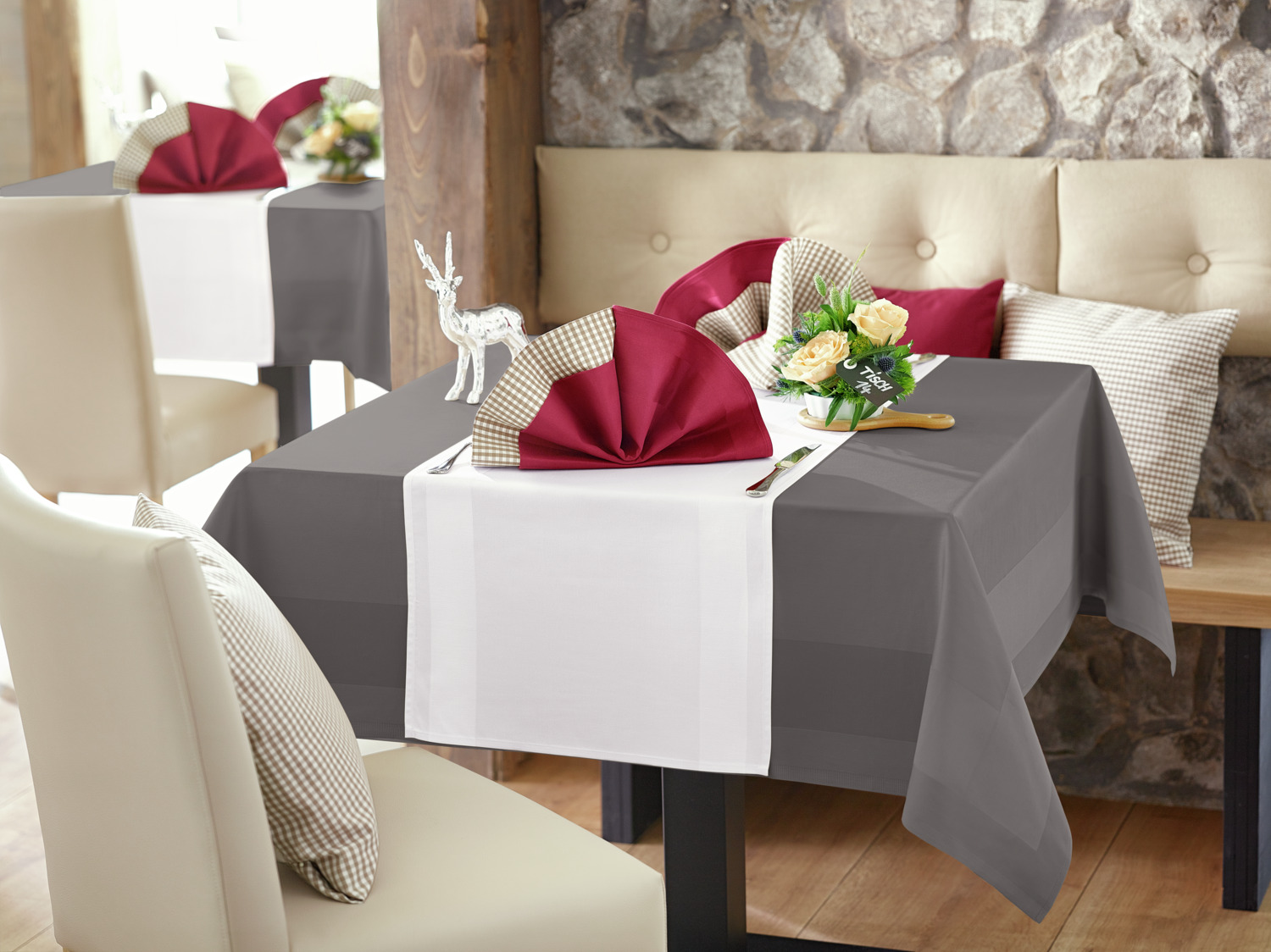 LUSINI Solutions GmbH Napkin Ambiente Set of 6, 100% Cotton Full Twist Damask, 50x50 cm, Anthracite Grey, Mercerized, OEKO-TEX Standard 100