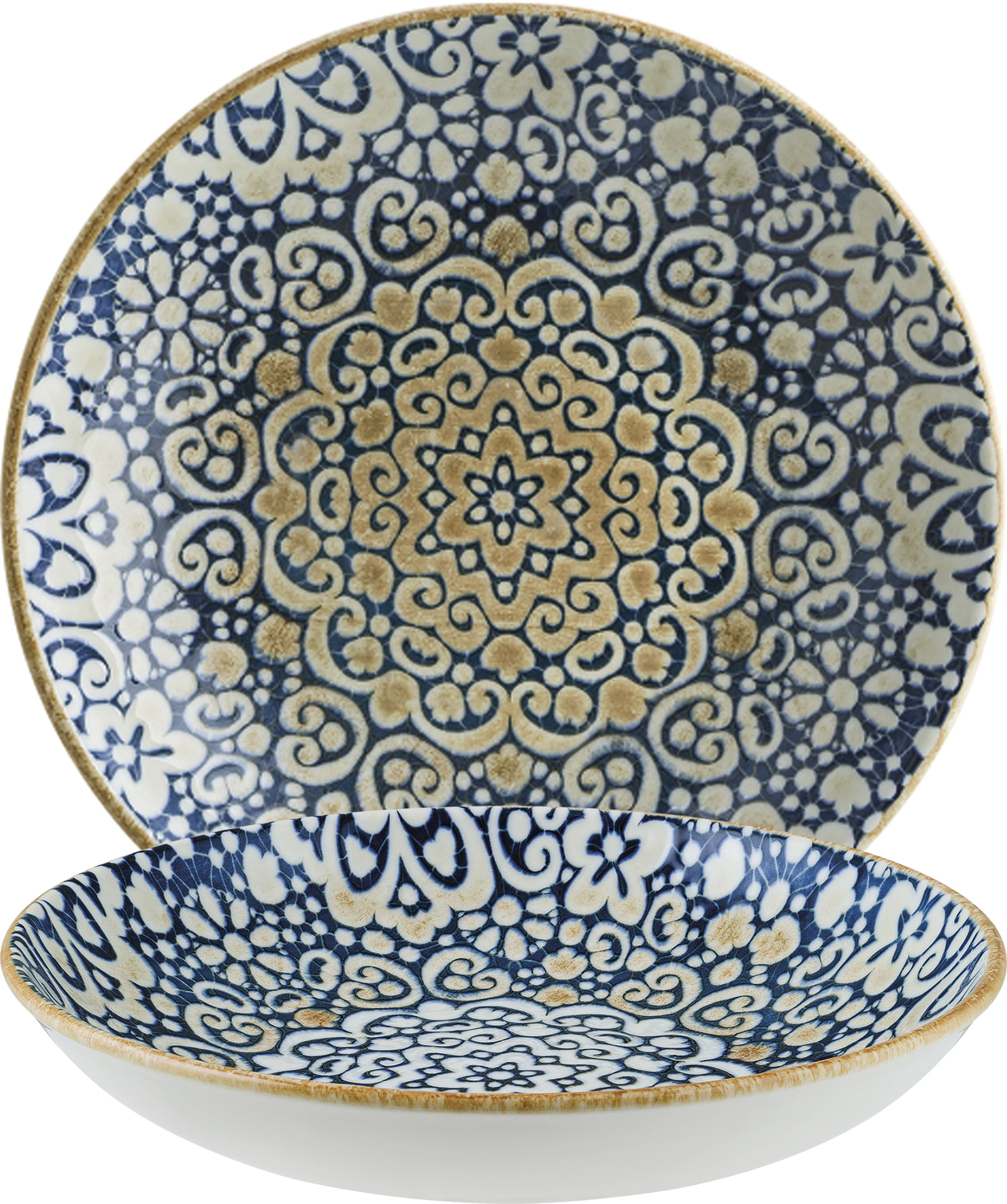 Bonna Table Roc Deutschland GmbH Deep plate Alhambra Teller tief Alhambra Deep plate Alhambra; 1000 ml, 23x4 cm (ØxH); blue/white/brown; round; 6 piece / pack Teller tief Alhambra; 1000 ml, 23x4 cm (ØxH); blau/weiß/braun; rund; 6 Stück / Pack Colored plate in a trendy vintage look with oriental pattern. Suitable for dishwasher and microwaveable. Farbiger Teller aus Porzellan im trendigen Vintage-Look, mit orientalischem Dekor. Ohne Fahne. Sieht aus wie handgefertigt. Spülmaschinengeeignet und mikrowellengeeignet.