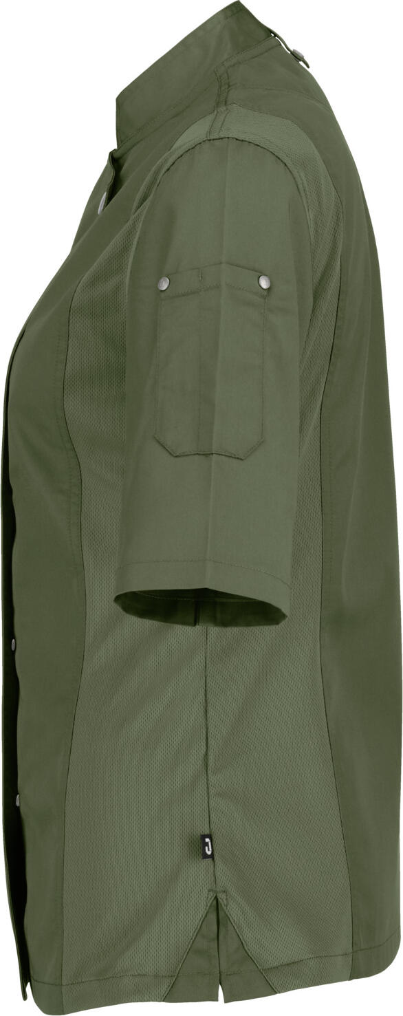 Jobeline Carter Women's Short-Sleeved Chef Jacket, 65% Polyester 35% Cotton, Breathable Mesh Inserts, Concealed Snap Placket, OEKO-TEX Certified