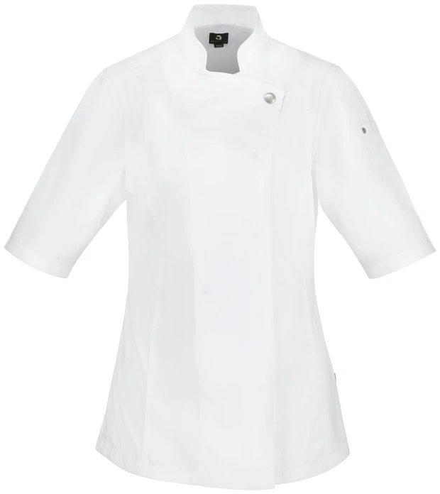 Jacket de Bucatar Jobeline Carter pentru femei, maneca scurta, Alb, 65% poliester 35% bumbac, insertii de plasa respirabile, nasturi presione