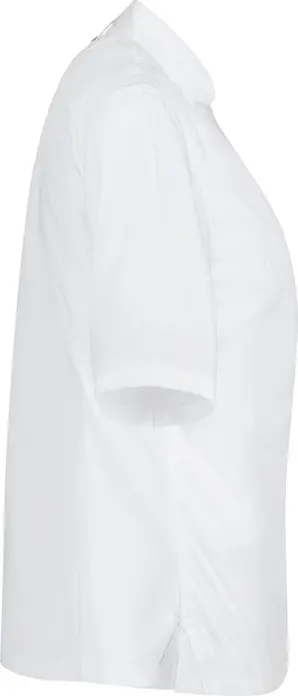 Jobeline Carter Women's Short Sleeve Chef Jacket, White, 65% Polyester 35% Cotton, Breathable Mesh Inserts, Concealed Snap Placket