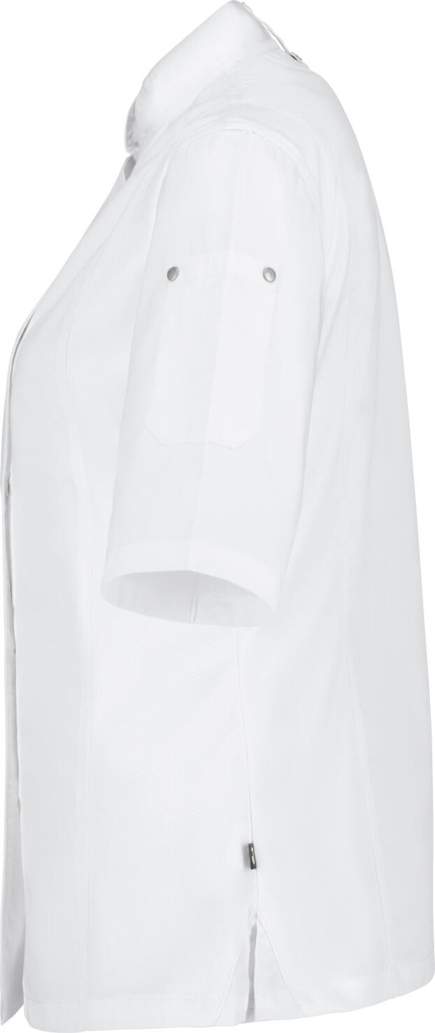 Jobeline Carter Women's Short-Sleeved Chef Jacket, White, 65% Polyester 35% Cotton, Breathable Mesh Inserts, Concealed Snap Placket, OEKO-TEX Certified