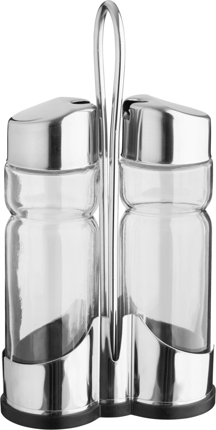 VEGA LUSINI Solutions GmbH Cruet set Melilla Neo 3-piece Menagen-Set Melilla Neo 3-teilig Cruet set Melilla Neo 3-piece; 200 ml, 11.4x22x5.3 cm (WxHxD); silver/transparent Menagen-Set Melilla Neo 3-teilig; 200 ml, 11.4x22x5.3 cm (BxHxT); silber/transparent Cruet set made of sturdy glass and chrome stainless steel 18/0. Three-piece cruet offers space for vinegar and oil. Suitable for dishwasher. Supplied without contents. Menagen-Set aus stabilem Glas und Chrom-Edelstahl 18/0. Dreiteilige Menage bietet Platz für Essig und Öl. Spülmaschinengeeignet. Lieferung ohne Inhalt.