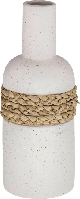 Vega Chiyoko Porcelain Vase, Grey Round Decorative Vase with Natural Braided Details, 22.5 cm Height, 8.8 cm Diameter