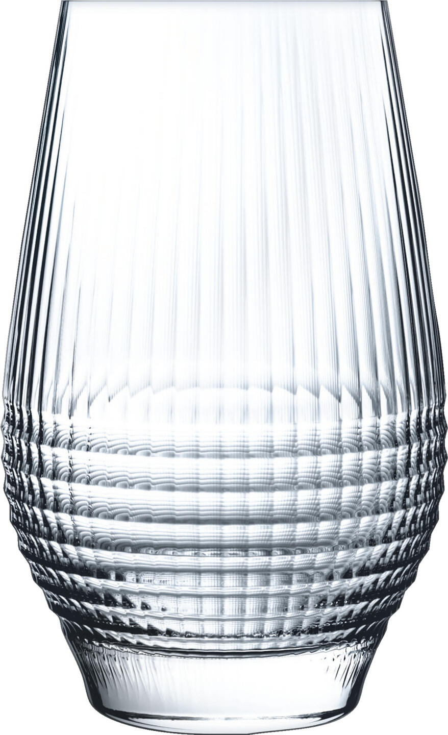 Set de 6 pahare pentru cocktail Arcoroc Disco, 450ml din cristal transparent, design facetat reflectorizant, rezistente la masina de spalat vase