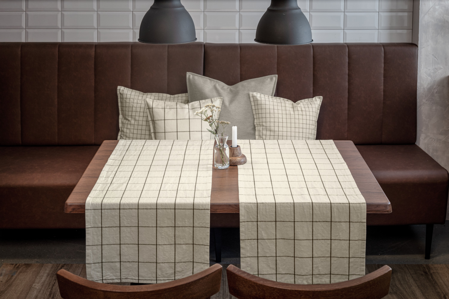 LUSINI Skan Tablecloth Fabric by the Metre, 100% Cotton Linen Look, Large Check Pattern, 160 cm Width, OEKO-TEX Standard 100 Certified