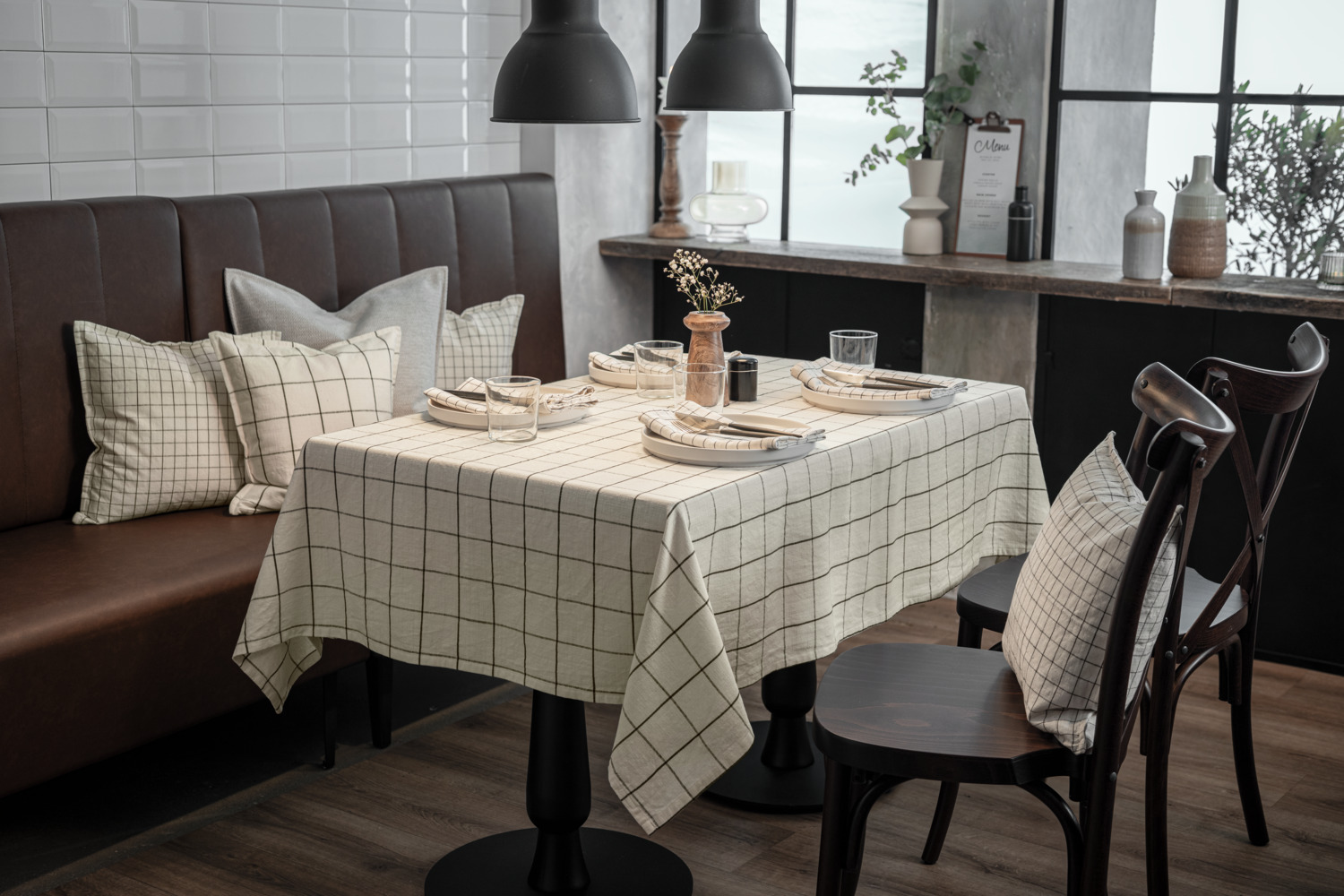 LUSINI Skan Tablecloth Fabric by the Metre, 100% Cotton Linen Look, Large Check Pattern, 160 cm Width, OEKO-TEX Standard 100 Certified