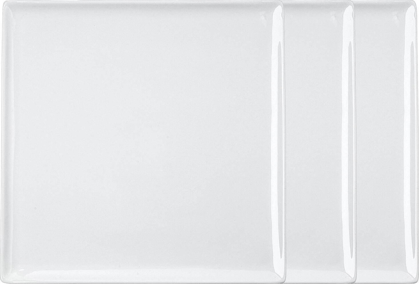 VEGA Ankara Square Porcelain Serving Platter, White, 25.5 x 25.5 x 1.3 cm, Dishwasher and Microwave Safe, Set of 3 Pieces