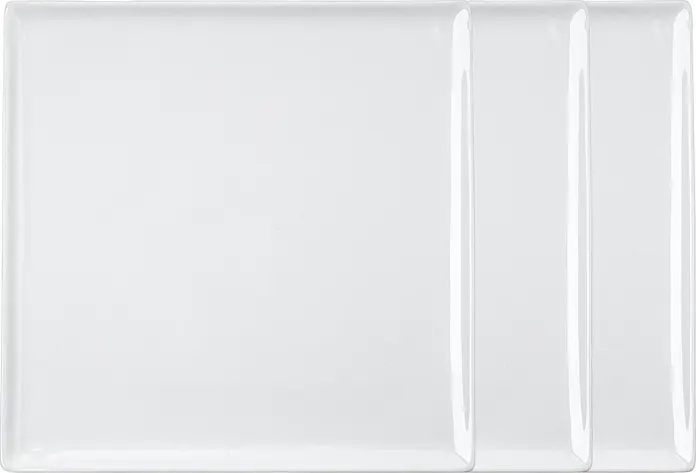 VEGA Ankara Square Porcelain Serving Platter, White, 25.5 x 25.5 x 1.3 cm, Dishwasher and Microwave Safe, Set of 3 Pieces