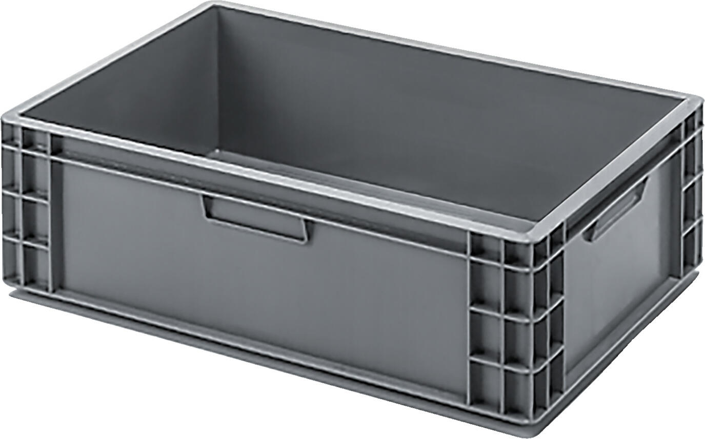 Ringoplast Ringoplast Leubsdorf GmbH Stacking container System Catering for truss inserts with pa Stapelbehälter System Catering für Fachwerkeinsätze mit Durc Stacking container System Catering for truss inserts with pass-through; 40.8 l, 60x40x18.2 cm (LxWxH); grey Stapelbehälter System Catering für Fachwerkeinsätze mit Durchgriff; 40.8 l, 60x40x18.2 cm (LxBxH); grau Closed stacking container for truss inserts made of rigid polyethylene (HDPE). With the help of the truss inserts you can safely transport the prepared food in jars to the venue. With a handle to further secure the jars, a truss insert can be fixed at the top. Simply select suitable division according to jar size. With a precisely fitting lid, the food is additionally well protected. Ideally suited for the catering sector. Operating temperature from -40 °C to +70 °C. Stackable. Please order truss inserts and lids at the same time. Geschlossener Stapelbehälter für Fachwerkeinsätze aus Hart-Polyethylen (HDPE). Mithilfe der Fachwerkeinsätze können Sie die vorbereiteten Speisen in Gläsern sicher zum Veranstaltungsort transportieren. Mit Durchgriff zur weiteren Sicherung der Gläser kann ein Fachwerkeinsatz oben fixiert werden. Passende Einteilung einfach nach Gläsergröße auswählen. Mit einem passgenauen Deckel sind die Speisen zusätzlich gut geschützt. Ideal für den Cateringbereich geeignet. Einsatztemperatur von -40 °C bis +70 °C. Stapelbar. Bitte Fachwerkeinsätze und Deckel gleich mitbestellen.