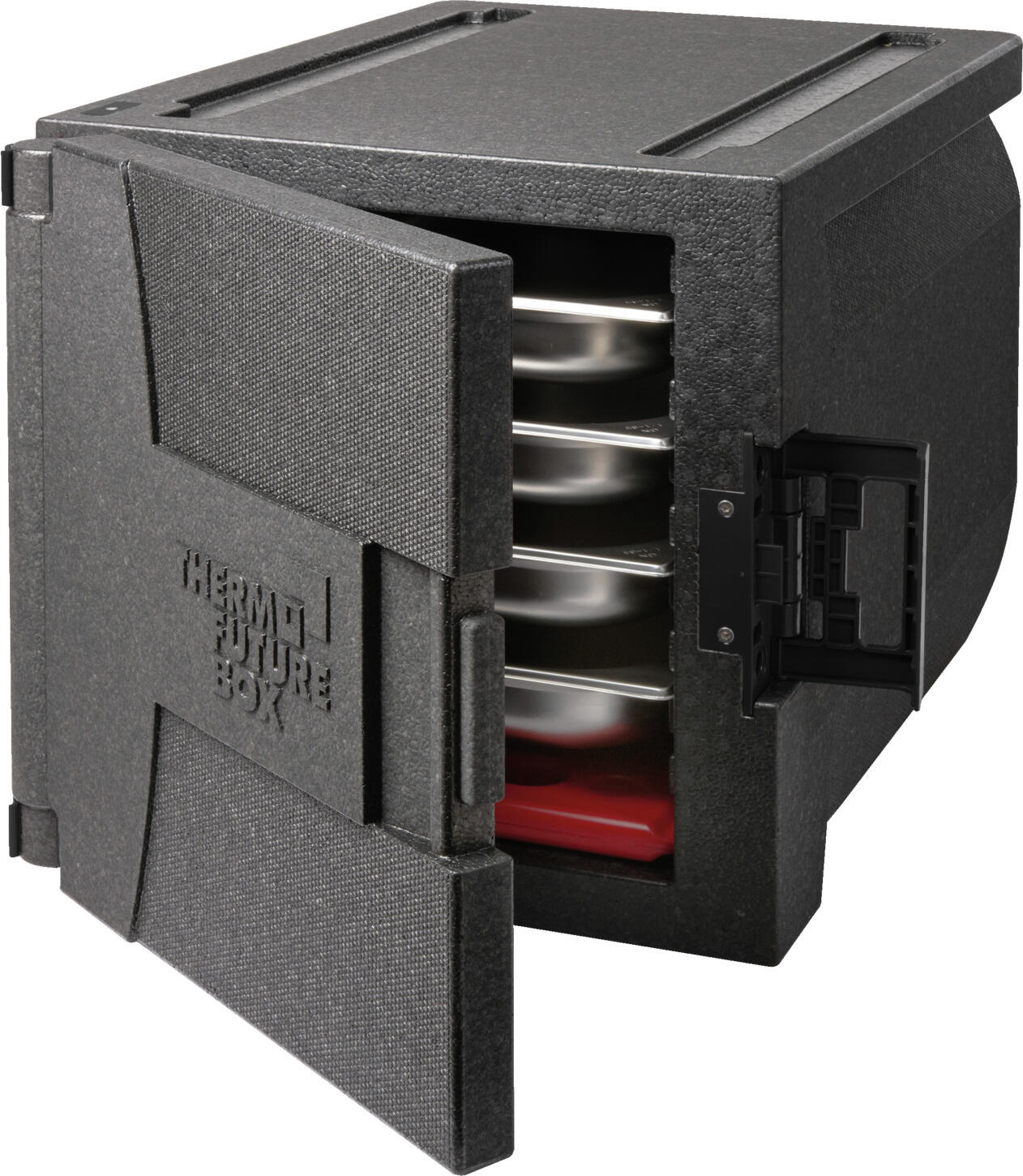 Thermo Future Box Front Loader Thermal Insulation Box, 69L, EPP Plastic, Black, -40 to +120 C, GN 1/1 1/2 1/3 Compatible, Stackable, 66x45x49 cm