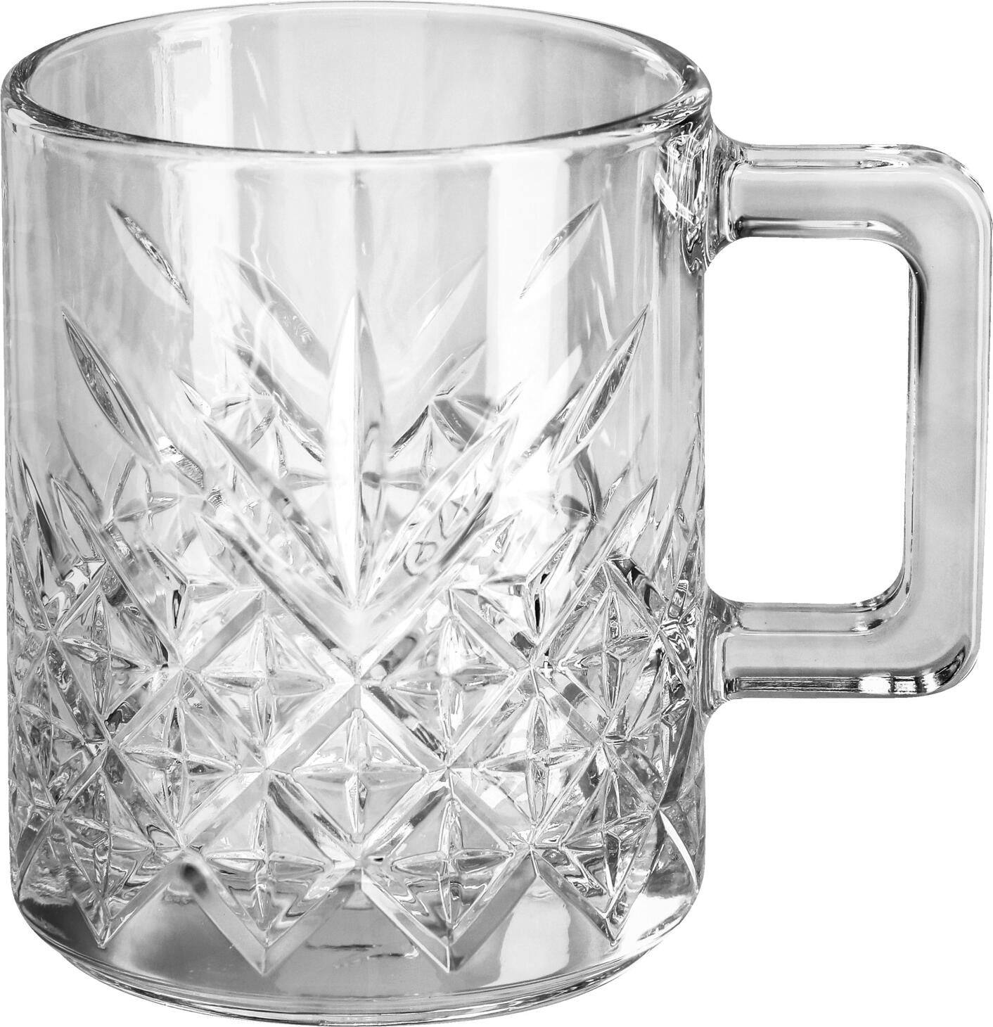Pasabahce Timeless Coffee and Mulled Wine Glass Set of 2, 250 ml, Transparent Glass with Relief Design, Thick-walled Robust Handle Glassware