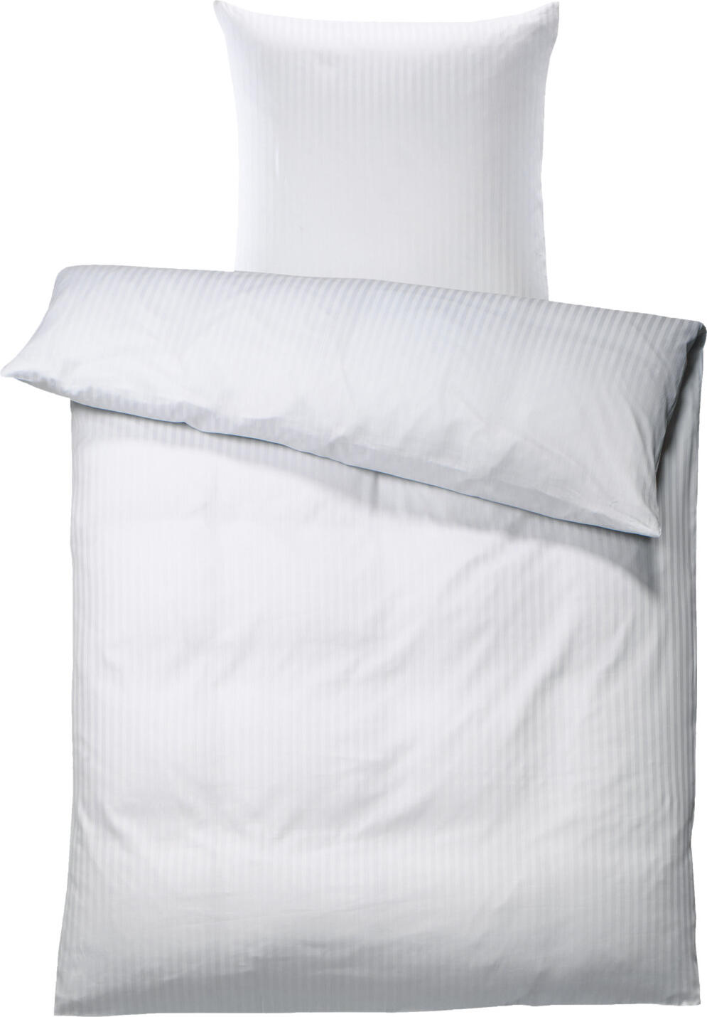 PULSIVA LUSINI Solutions GmbH Bed linen sets Satina 10 mm Bettwäsche-Sets Satina 10 mm Bed linen sets Satina 10 mm; 140x200 cm (WxL), 70x90 cm (LxW); white Bettwäsche-Sets Satina 10 mm; 140x200 cm (BxL), 70x90 cm (LxB); weiß 100% cotton. Weight approx. 120 g/m². Classic bed linen with classic stripe design (10 mm). With hotel closure. Fits after the first wash. Thread Count (TC) -thread density: 207 threads per inch. Weave: Satin 100 % Baumwolle. Gewicht ca. 120 g/m². Klassische Bettwäsche mit klassischem Streifen-Design (10 mm breit). Mit Hotelverschluss. Passt nach der ersten Wäsche. Thread Count (TC) -Fadendichte: 207 Fäden je Inch Webart: Satin