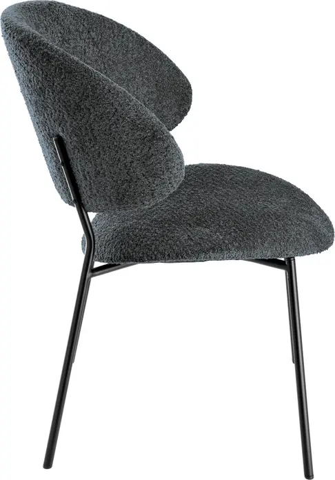 VEGA Lindo Bouclé Chair, Ergonomic Seat Shell, 100% Polyester Bouclé Fabric, Powder-Coated Steel Frame, Flame-Retardant, Black, 55x65x85 cm