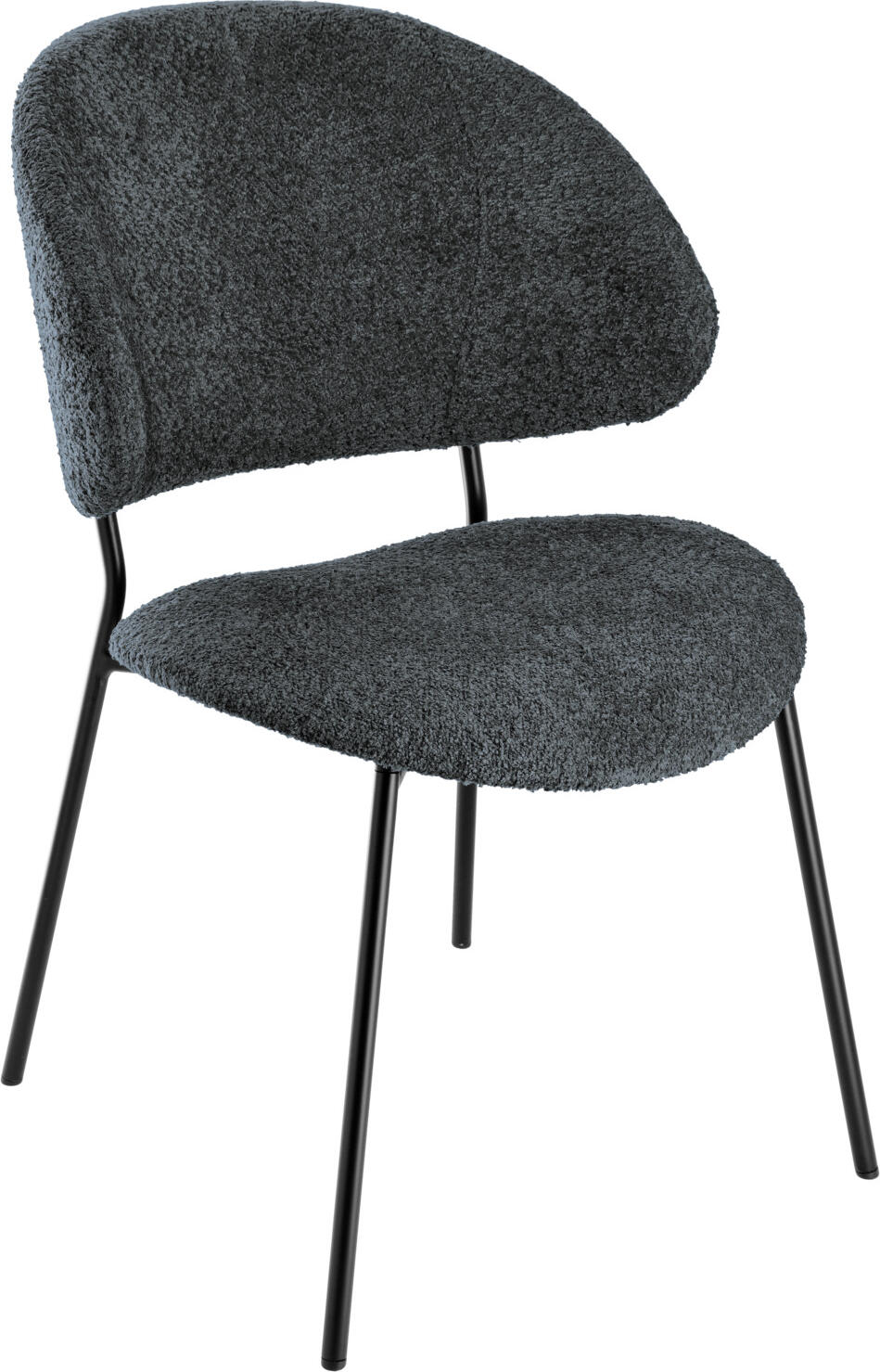 VEGA Lindo Bouclé Chair, Ergonomic Seat Shell, 100% Polyester Bouclé Fabric, Powder-Coated Steel Frame, Flame-Retardant, Black, 55x65x85 cm