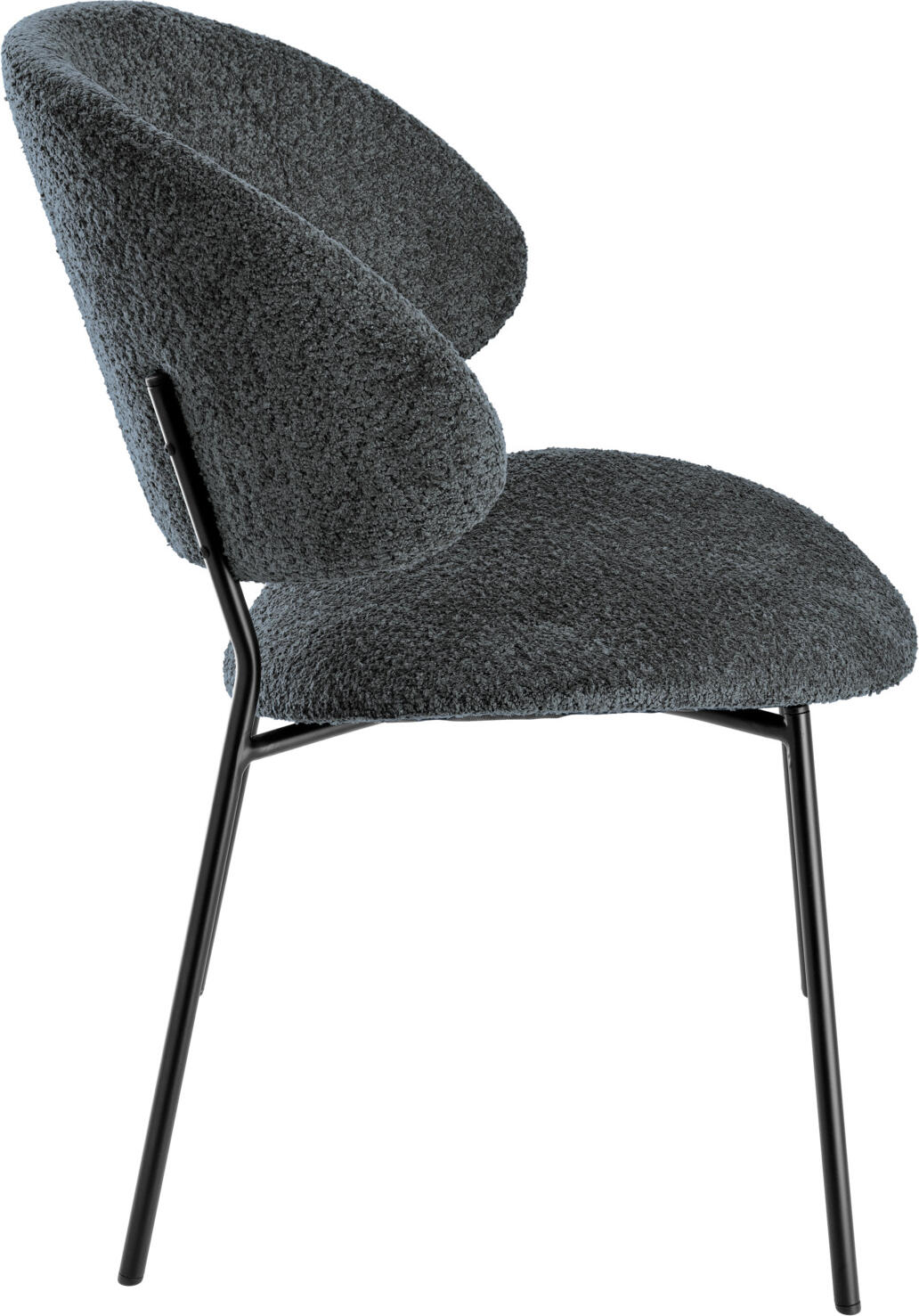 VEGA Lindo Bouclé Chair, Ergonomic Seat Shell, 100% Polyester Bouclé Fabric, Powder-Coated Steel Frame, Flame-Retardant, Black, 55x65x85 cm