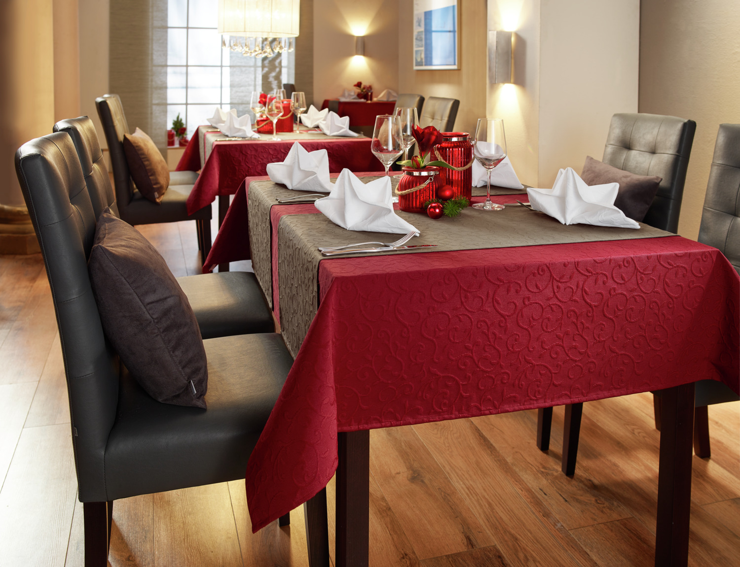 LUSINI Solutions GmbH Biella Round Tablecloth, 170 cm Diameter, Burgundy, Jacquard Pattern, Stain-Resistant Cotton-Polyester Blend, OEKO-TEX Certified