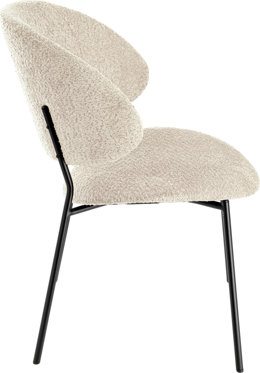 Scaun Tapitat VEGA Lindo Bouclé, Material Bouclé din Poliester Bej, Cadru din Otel Vopsit in Praf Negru, 55x65x85 cm, Ignifug, Suporta pana la 160 kg