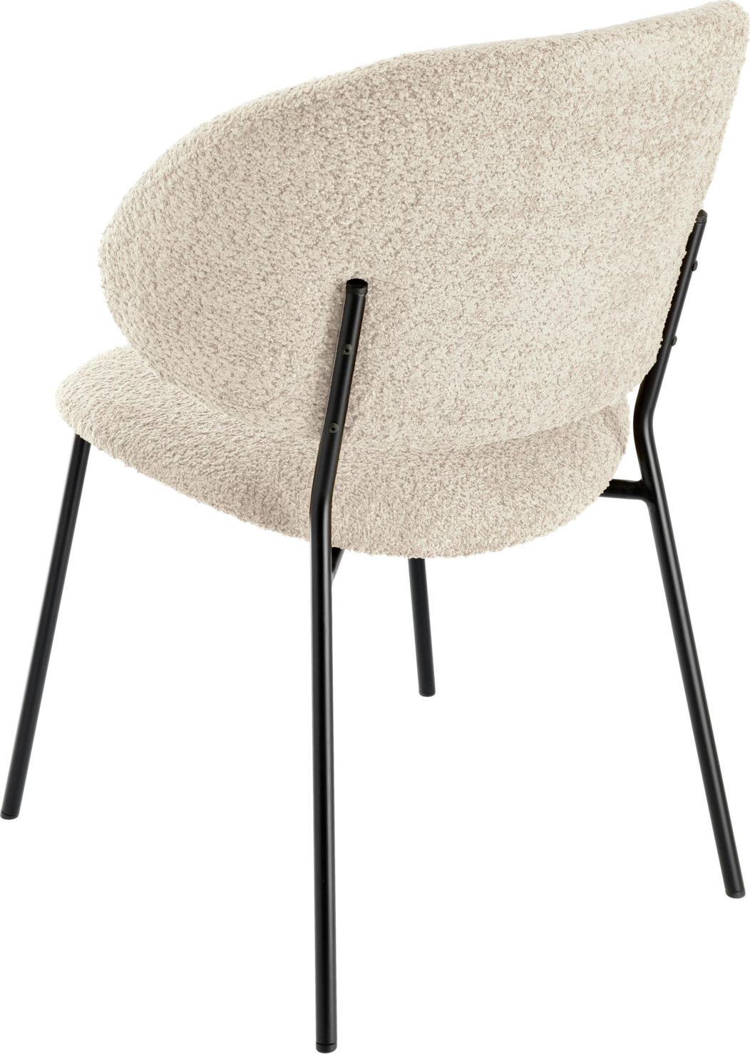 Scaun Tapitat VEGA Lindo Bouclé, Material Bouclé din Poliester Bej, Cadru din Otel Vopsit in Praf Negru, 55x65x85 cm, Ignifug, Suporta pana la 160 kg