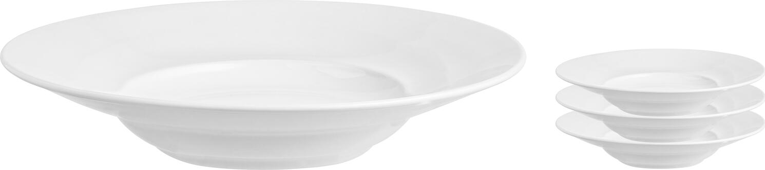 VEGA Base Pasta Plate, White Porcelain, 33 cm Diameter, 900 ml, Professional Catering, Dishwasher and Microwave Safe, Set of 4