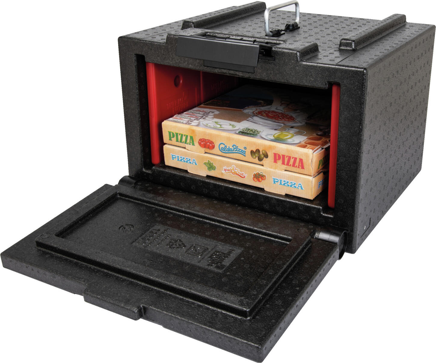 Thermo Future Box Pizza-Carry Box Front Loader, EPP Plastic Insulated Pizza Delivery Bag, 27L, Black, 43x47x33 cm, Made in Germany