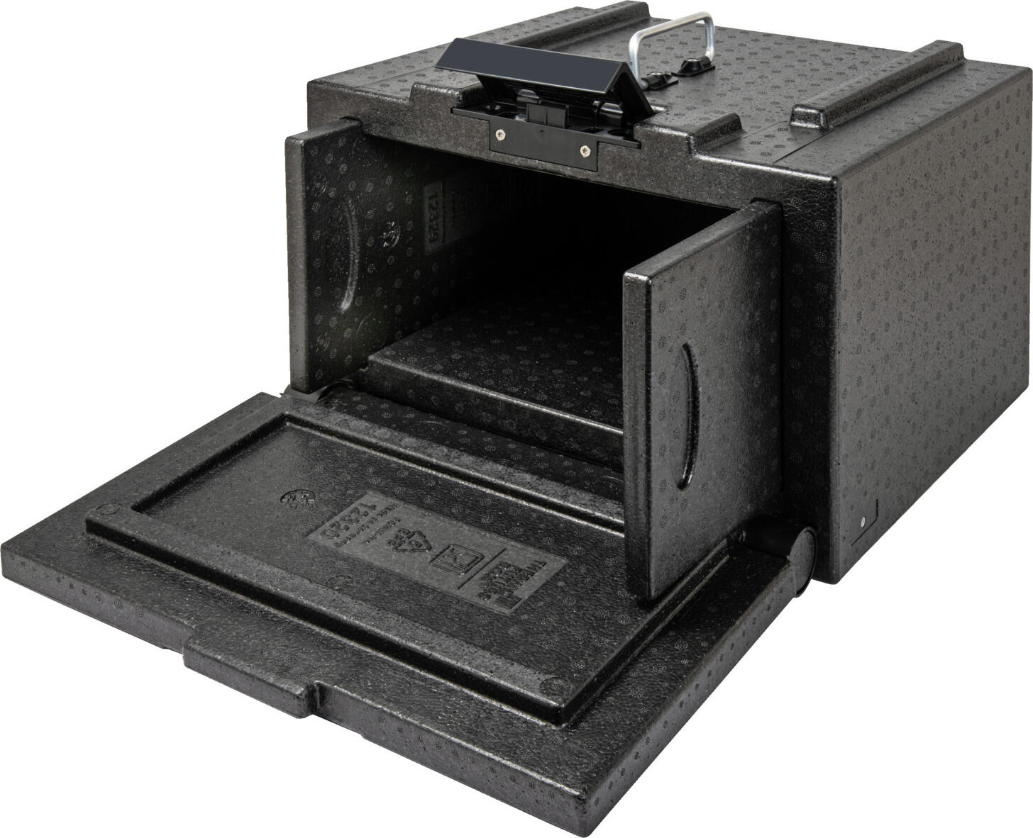 Thermo Future Box Pizza-Carry Box Front Loader, EPP Plastic Insulated Pizza Delivery Bag, 27L, Black, 43x47x33 cm, Made in Germany
