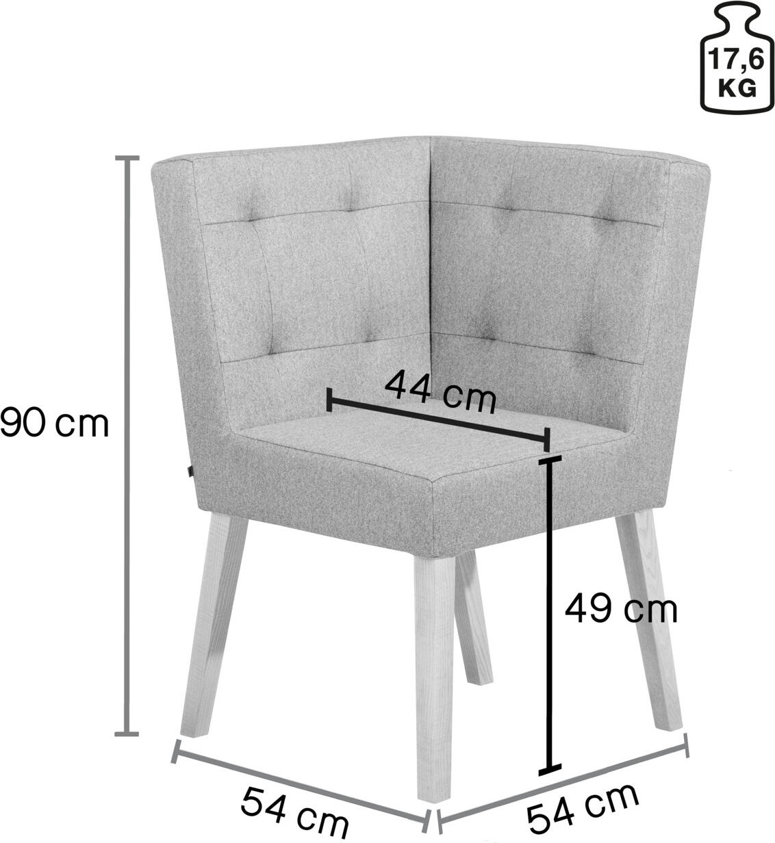 VEGA Tolga Upholstered Bench, 1 Seat, Scandinavian Style, Solid Beech Frame, Flame-Retardant Polyester Fabric, 55x55x90 cm, Retractable Backrest