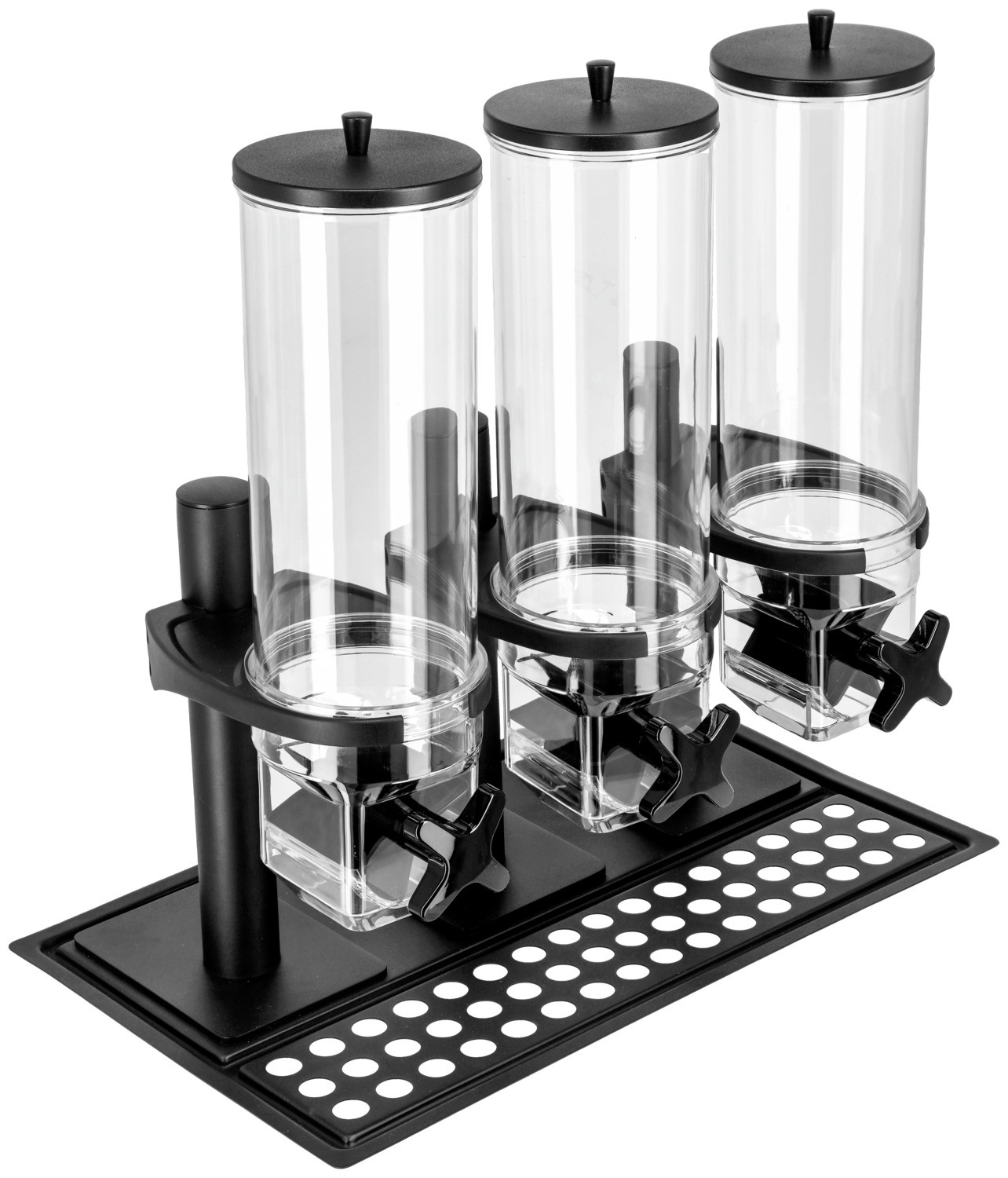 VEGA Portland Triple Muesli and Cereal Dispenser Set of 4 Pieces, Tritan Shatterproof Containers 3x4L, GN 1/1 Powder-Coated Steel Buffet Box, Anthracite