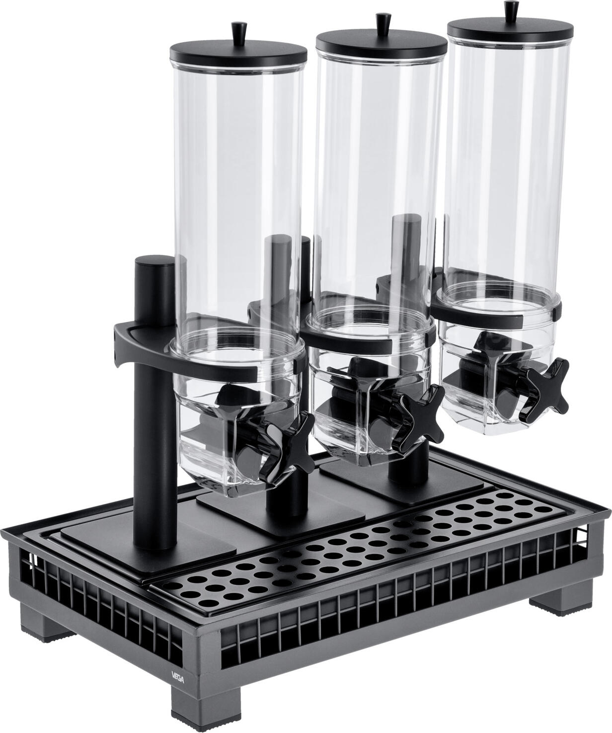 VEGA Portland Triple Muesli and Cereal Dispenser Set of 4 Pieces, Tritan Shatterproof Containers 3x4L, GN 1/1 Powder-Coated Steel Buffet Box, Anthracite